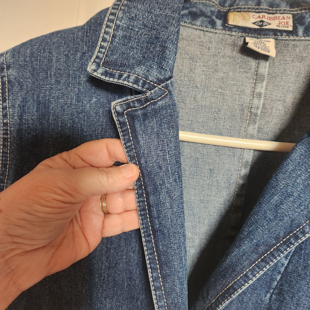 Vintage Caribbean Joe Indigo Denim Jacket Womens Petite Large - Picture 5 of 10